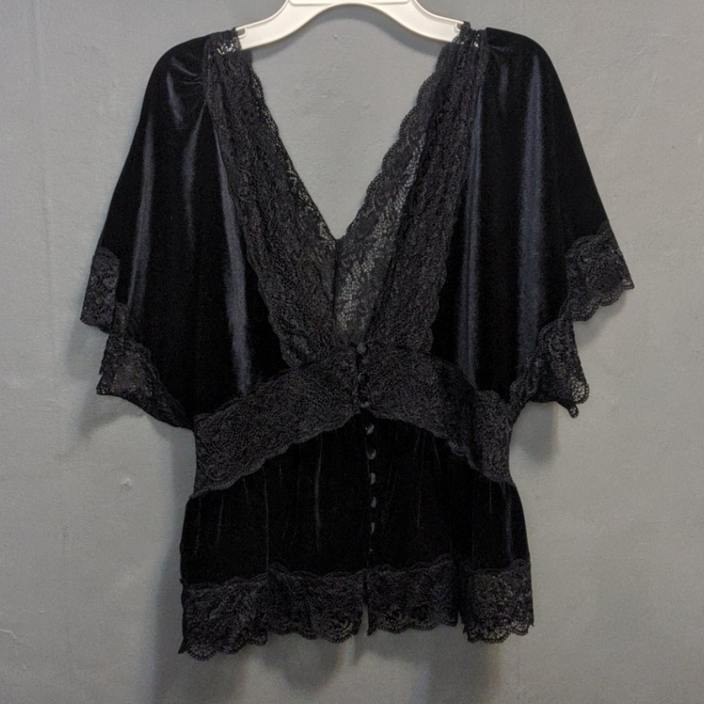 Black Velvet lace kimono style blouse deep v neck